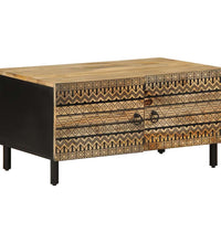 Couchtisch Schwarz 80x50x40 cm Raues Mangoholz