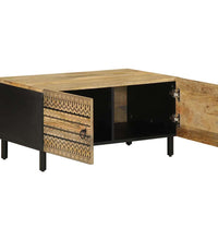 Couchtisch Schwarz 80x50x40 cm Raues Mangoholz