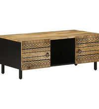 Couchtisch Schwarz 100x54x40 cm Raues Mangoholz