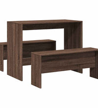 3-tlg. Esstisch und Bank Set Braun Eichen-Optik Holzwerkstoff