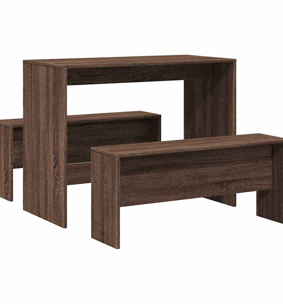 3-tlg. Esstisch und Bank Set Braun Eichen-Optik Holzwerkstoff