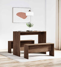 3-tlg. Esstisch und Bank Set Braun Eichen-Optik Holzwerkstoff