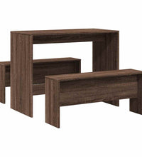 3-tlg. Esstisch und Bank Set Braun Eichen-Optik Holzwerkstoff