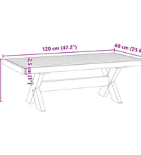 Couchtisch NOAIN X-förmige Beine 120x60x40 cm Massivholz Kiefer