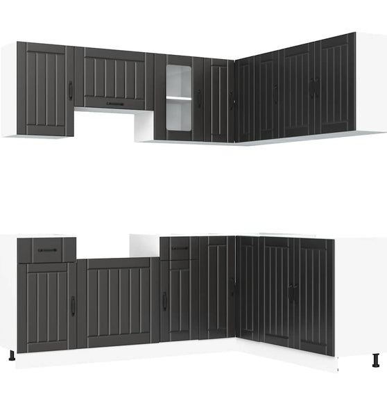 11-tlg. Küchenschrank-Set Kalmar Schwarz Holzwerkstoff