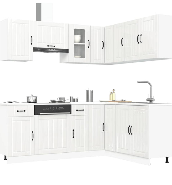 11-tlg. Küchenschrank-Set Kalmar Hochglanz-Weiß Holzwerkstoff