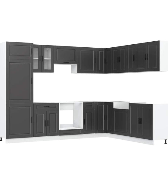 14-tlg. Küchenschrank-Set Porto Schwarz Holzwerkstoff