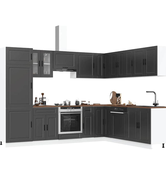 14-tlg. Küchenschrank-Set Porto Schwarz Holzwerkstoff