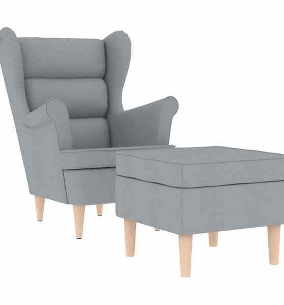 Sessel mit Fußhocker Hellgrau Stoff