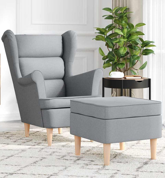 Sessel mit Fußhocker Hellgrau Stoff