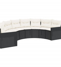 Gartensofa mit Kissen Halbrund Schwarz Poly-Rattan