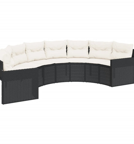 Gartensofa mit Kissen Halbrund Schwarz Poly-Rattan