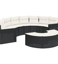 Gartensofa mit Kissen Halbrund Schwarz Poly-Rattan