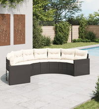 Gartensofa mit Kissen Halbrund Schwarz Poly-Rattan