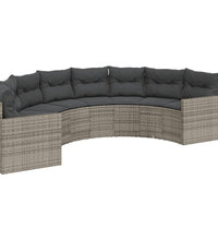 Gartensofa mit Kissen Halbrund Grau Poly Rattan