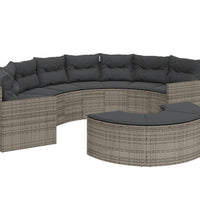 Gartensofa mit Kissen Halbrund Grau Poly Rattan