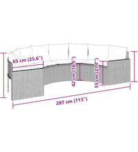 Gartensofa mit Kissen Halbrund Grau Poly Rattan