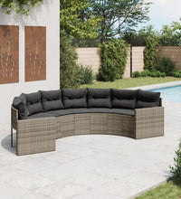 Gartensofa mit Kissen Halbrund Grau Poly Rattan