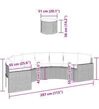 Gartensofa mit Tisch und Kissen Halbrund Schwarz Poly-Rattan