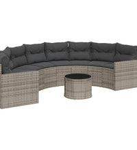 Gartensofa mit Tisch und Kissen Halbrund Grau Poly Rattan