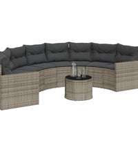 Gartensofa mit Tisch und Kissen Halbrund Grau Poly Rattan