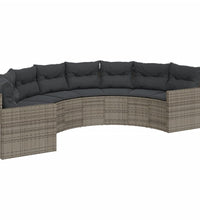 Gartensofa mit Tisch und Kissen Halbrund Grau Poly Rattan