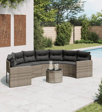 Gartensofa mit Tisch und Kissen Halbrund Grau Poly Rattan