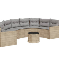 Gartensofa mit Tisch und Kissen Halbrund Beige Poly-Rattan