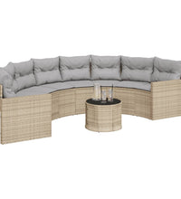 Gartensofa mit Tisch und Kissen Halbrund Beige Poly-Rattan