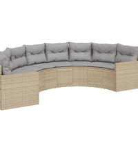 Gartensofa mit Tisch und Kissen Halbrund Beige Poly-Rattan