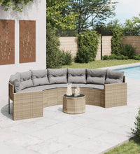 Gartensofa mit Tisch und Kissen Halbrund Beige Poly-Rattan