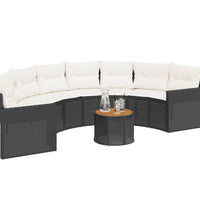 Gartensofa mit Tisch und Kissen Halbrund Schwarz Poly-Rattan