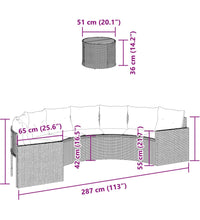 Gartensofa mit Tisch und Kissen Halbrund Schwarz Poly-Rattan