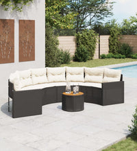 Gartensofa mit Tisch und Kissen Halbrund Schwarz Poly-Rattan