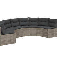 Gartensofa mit Kissen Halbrund Grau Poly Rattan