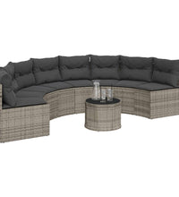 Gartensofa mit Kissen Halbrund Grau Poly Rattan