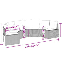 Gartensofa mit Kissen Halbrund Grau Poly Rattan