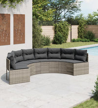 Gartensofa mit Kissen Halbrund Grau Poly Rattan