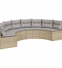 Gartensofa mit Kissen Halbrund Beige Poly-Rattan