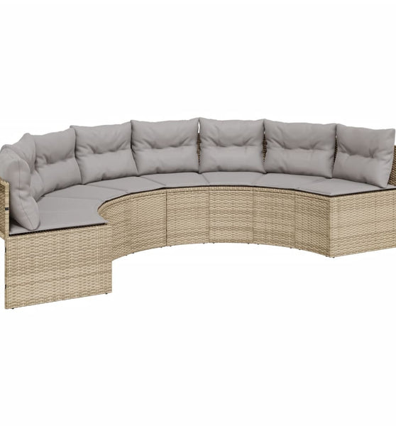 Gartensofa mit Kissen Halbrund Beige Poly-Rattan