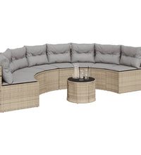 Gartensofa mit Kissen Halbrund Beige Poly-Rattan