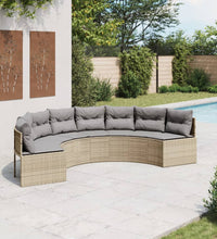 Gartensofa mit Kissen Halbrund Beige Poly-Rattan