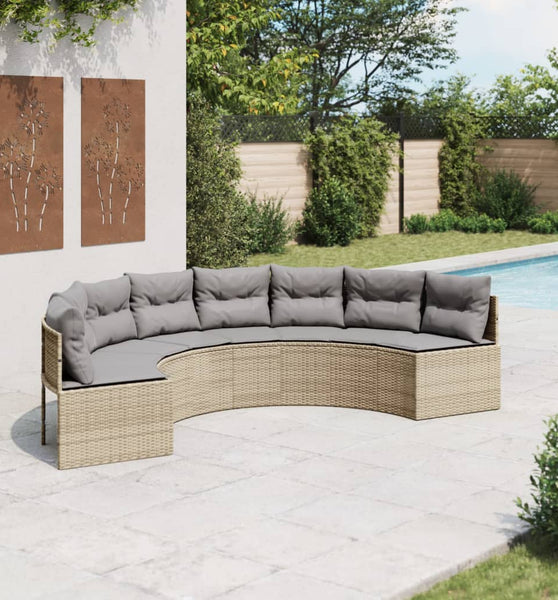 Gartensofa mit Kissen Halbrund Beige Poly-Rattan