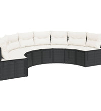 Gartensofa mit Tisch und Kissen Halbrund Schwarz Poly-Rattan