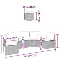 Gartensofa mit Tisch und Kissen Halbrund Schwarz Poly-Rattan