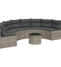 Gartensofa mit Tisch und Kissen Halbrund Grau Poly Rattan