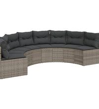 Gartensofa mit Tisch und Kissen Halbrund Grau Poly Rattan