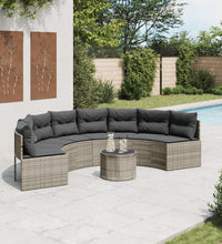 Gartensofa mit Tisch und Kissen Halbrund Grau Poly Rattan