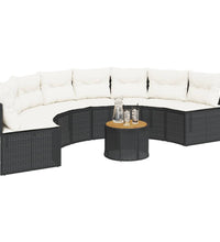 Gartensofa mit Tisch und Kissen Halbrund Schwarz Poly-Rattan