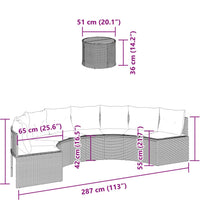 Gartensofa mit Tisch und Kissen Halbrund Schwarz Poly-Rattan